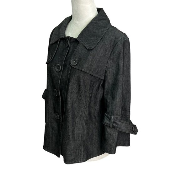 SANDRO Black Cotton Denim Cropped Burron Front Jacket Size M - Picture 3 of 9